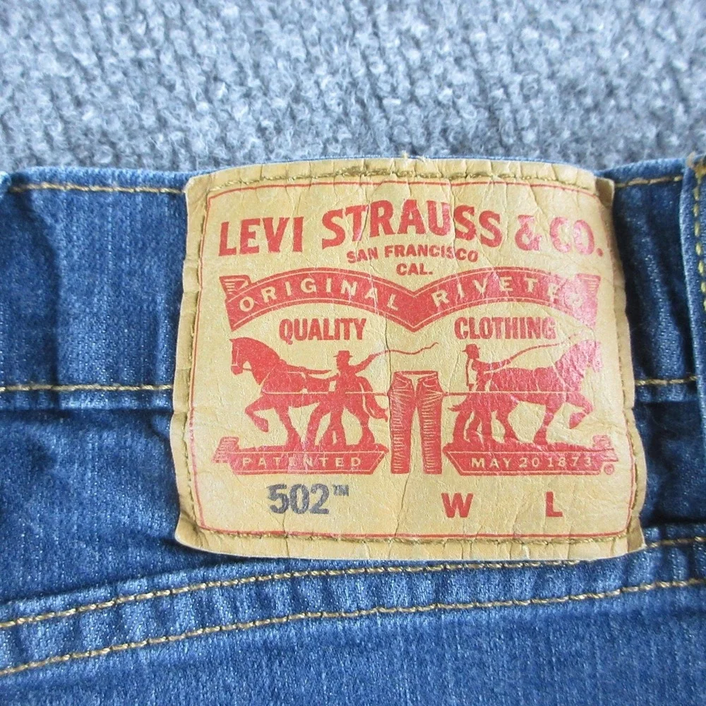 Levis 502 Jeans Mens 46x28 Blue Tapered Medium Wash Stretch Denim Casual